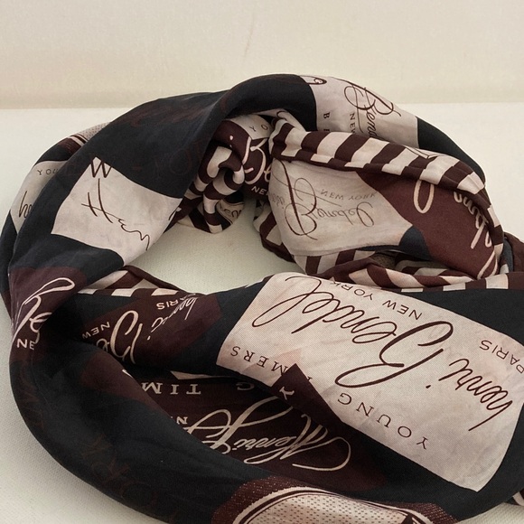 Henri Bendel chocolate Brown patchwork 100%silk scarf old money luxury - Picture 4 of 5